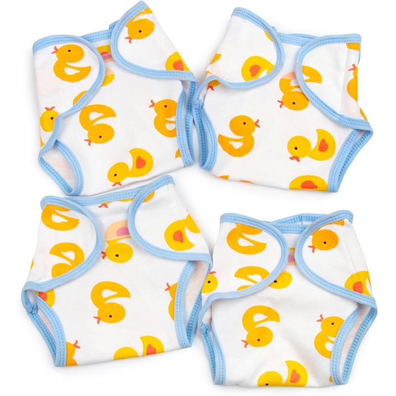 Reborn Baby Doll Diapers 4-Pieces for 17-22 Inch Reborn Dolls Adjustable Reusable Newborn Doll Diapers Accessories Cute Little Ducks Design