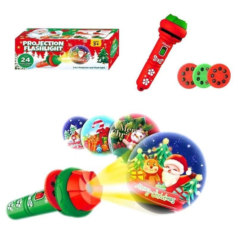 2 In 1 Projector & Flash Light, Torch Lamp Toy, Baby Early Education Cartoon Fun Santa Claus Luminous Gift, Fun Toy For Boys And Girls