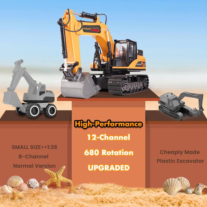 Remote control excavator toy with multi-channe!joystick and strong alloy bucket, birthday andChristmas gift for boys and girls white memorytraining and observation remote control excavator