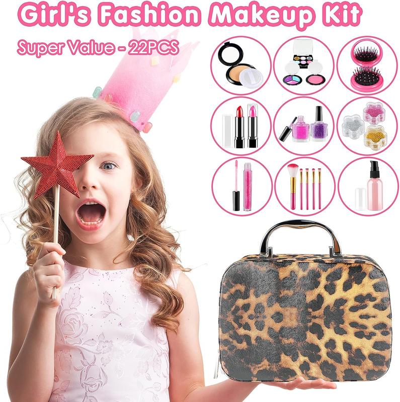 Kids Makeup Kit for Girls, Washable , 23PCS Real Set, Safe & Non-Toxic Little Girls Makeup Kit Pretend Play Makeup for Kids Girls for Christmas