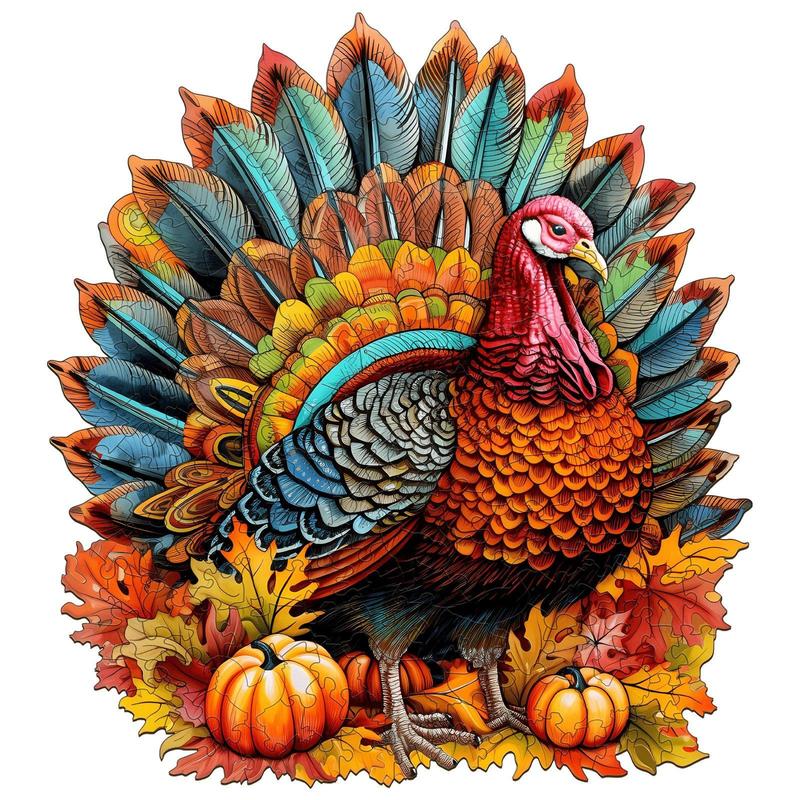 Colorful Turkey Wooden Jigsaw Puzzle for Kids and Adults