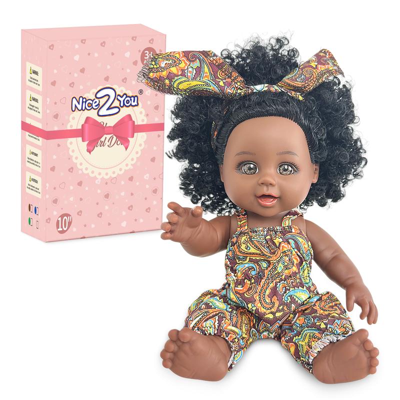 Nice2you 10 Inch African American Baby Doll - Black Baby Dolls for Toddlers, Reborn Baby Dolls Black for Girls, Curly Hair Silicone Black Doll Toy