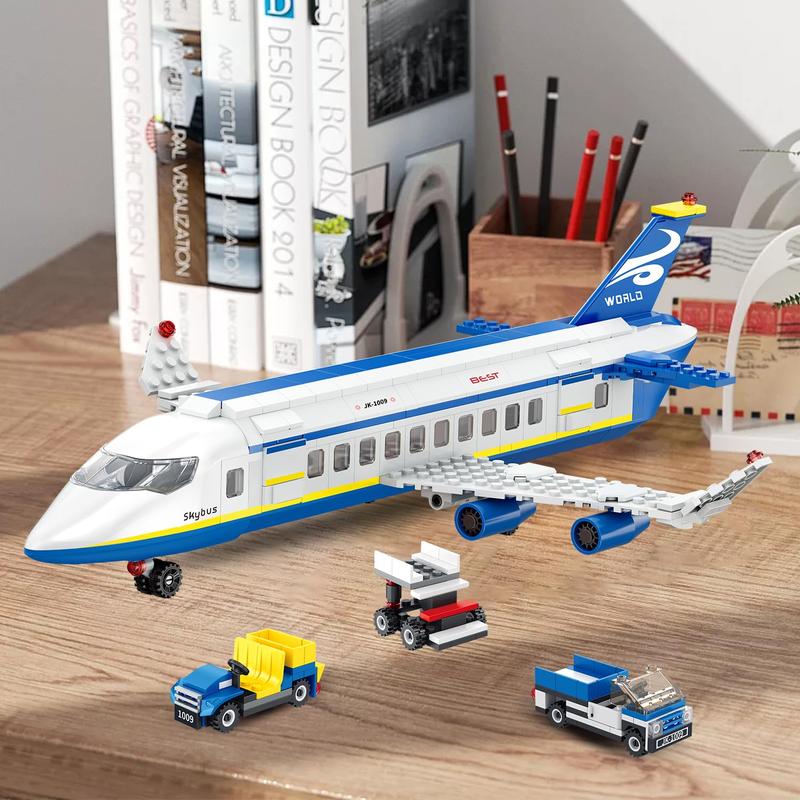 City Passenger Airplane Building Set, 6 IN1 Airplane Bricks Toy-Airbus, Creative Building Projects with Shuttle Bus,  Gift for Boy and Girl Ages 6+