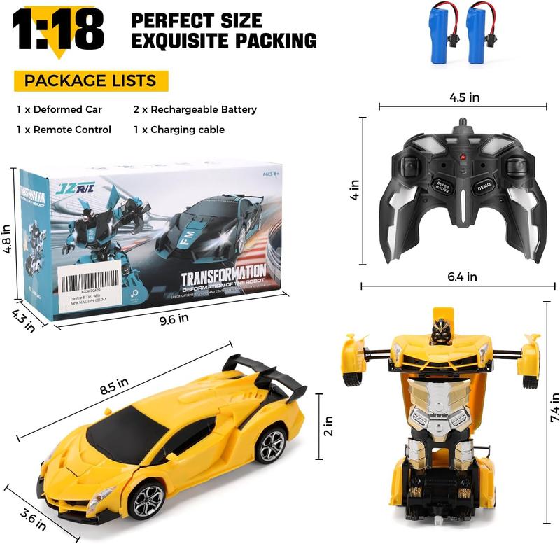 Remote Control Car - Transform, One-Button Deformation & 360?Rotating Drifting, Transform Robot RC Car with LED Light, Toy Gifts for 4 5 6 7 8 9 10 11 12 Years Old Boy (Yellow)