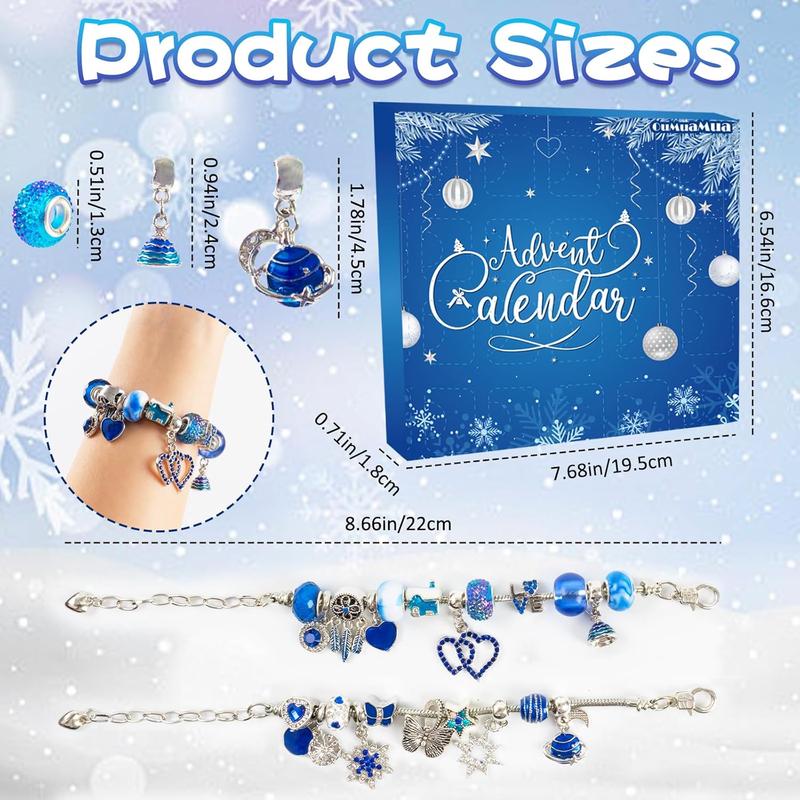 [Maly Home] Advent Calendar Charm Bracelets 2024 - 24 Days Christmas Countdown DIY Jewelry Kit with Blue Charms