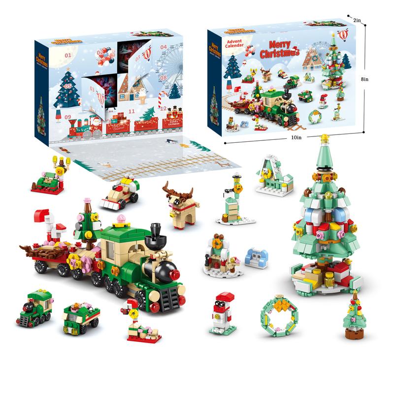 Christmas Building Blocks for Kids - 2024 Christmas 24 Days Countdown Calendar Gift Box for Kids Aged 8-12 Christmas Tree Track Car Building Blocks micro bricks buildingbrickset construction pvc free buildingblocks