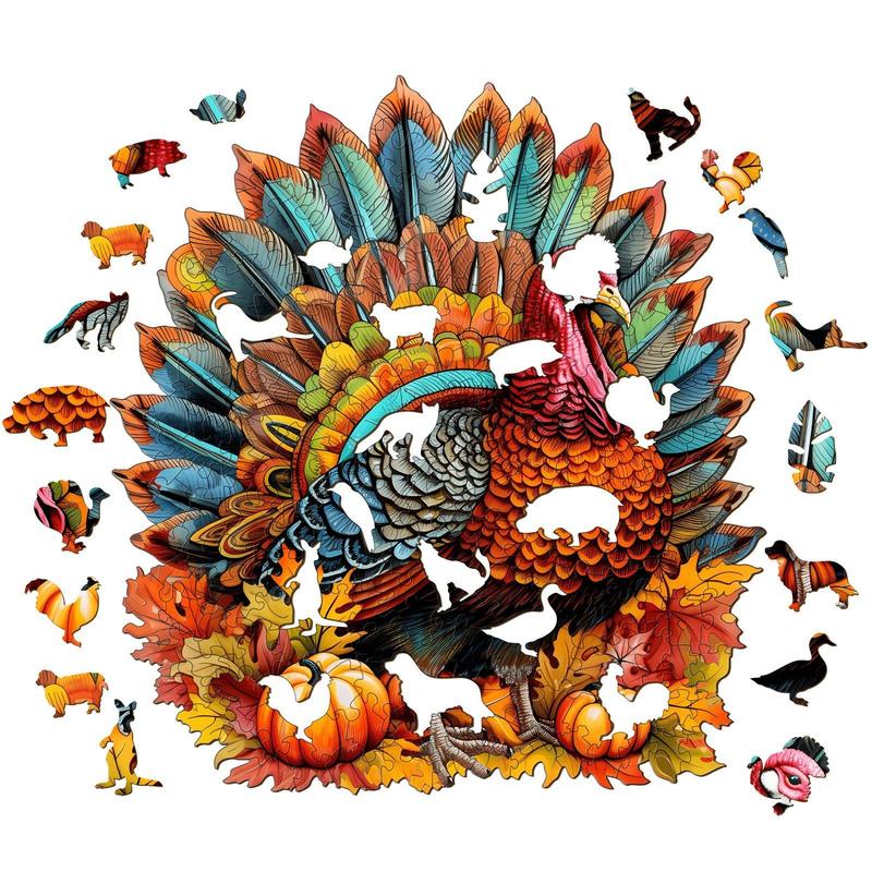 Colorful Turkey Wooden Jigsaw Puzzle for Kids and Adults