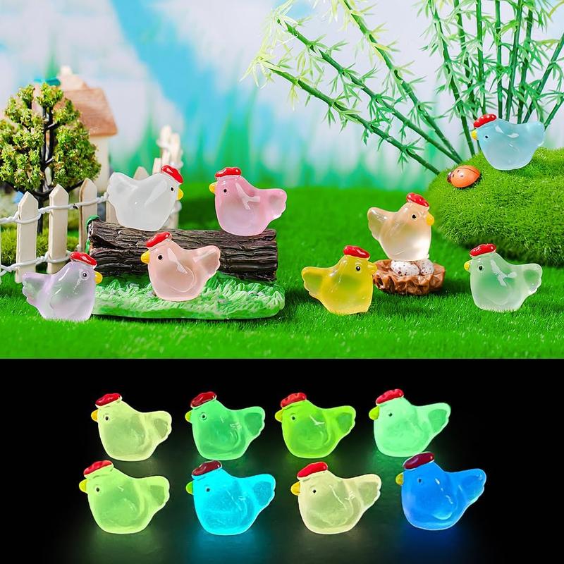 Luminous Mini Chicken Figurines, 20pcs set Resin Miniature Animals, Tiny Chickens Miniature Glow in The Dark for Dollhouse, Micro Landscape, Christmas Gift