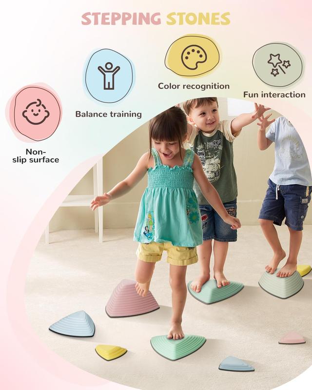 Children's sensory balance training stepping stone in macaroon for coordination and strength Stepping stone with rubber non-slip sides.