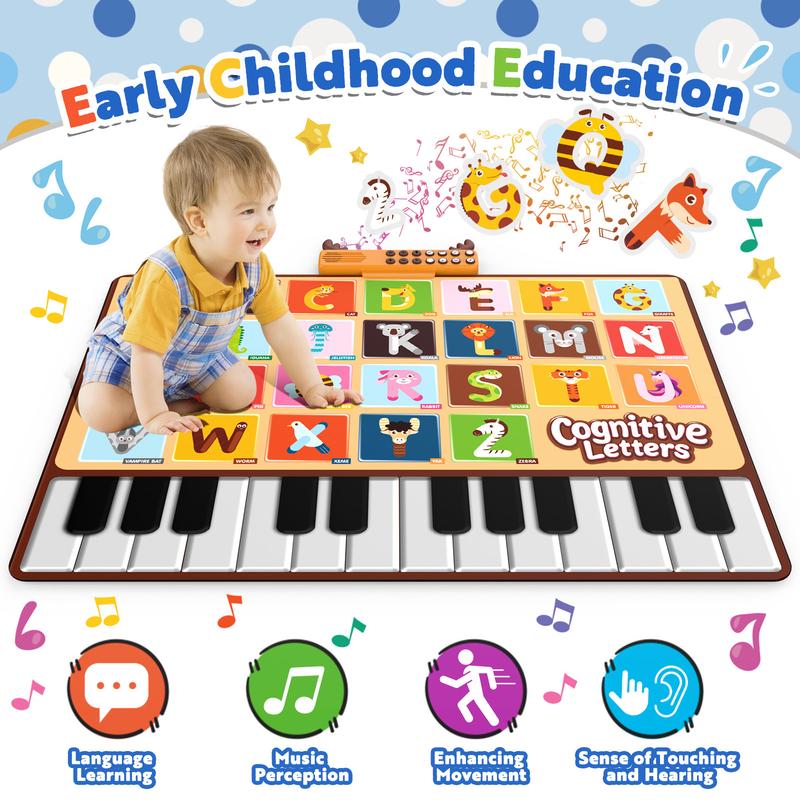 Bluejay Baby Piano Mat, Musical Keyboard Learning Toys with 26 Letters, Electronic Music Animal Touch Play Mat Toddler Toys Gifts for Boys and Girls 1 2 3 Year Old