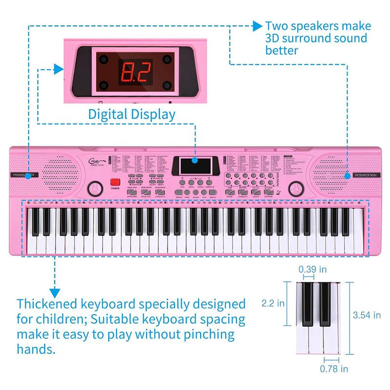 61 Key Music Electronic Keyboard Electric Digital Piano Organ w  Music Stand & Mic