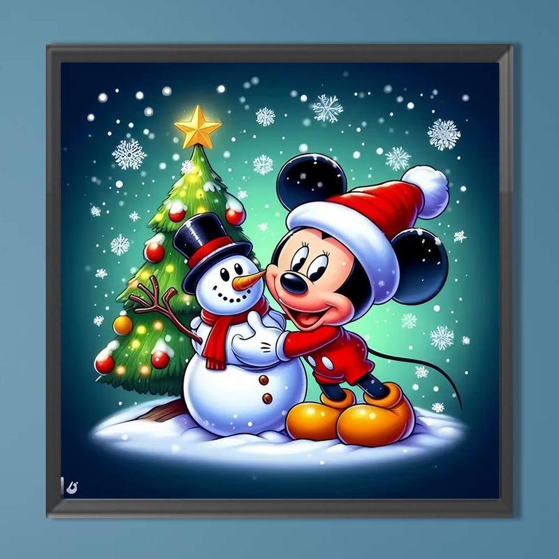 Snowman & Mickey Mouse Pattern Diamond Arts Colorful Painting Kit without Frame, DIY 5D Diamond Arts Crafts for Home Wall Art Decor