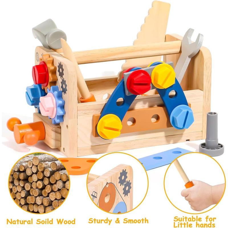 TONZE Kids Tool Set with Apron, Wooden Toddler Tool Bench Montessori Toys for 3 4 5 Year Old 39 PCS Educational STEM Construction Toys for Ages 3-4 Pretend Play Toddler Tool Birthday Gift for Boy Girl