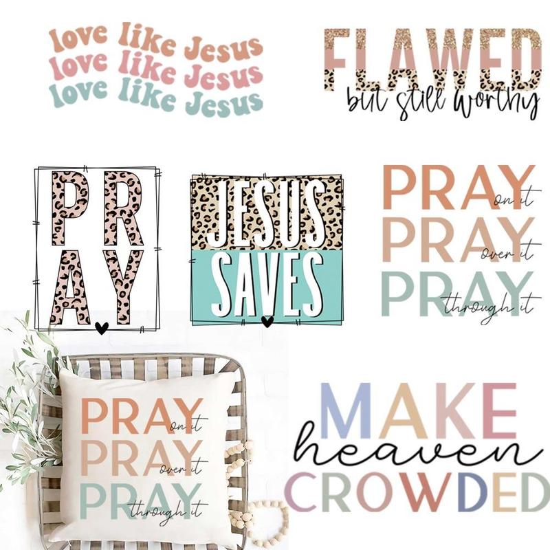 Religious Quotes Design Heat Transfer Stickers, 6 Counts set Washable Heat Transfer Stickers for DIY Clothes Hats Shirts Bags, Heat Transfer Sticker for Clothing Decorations