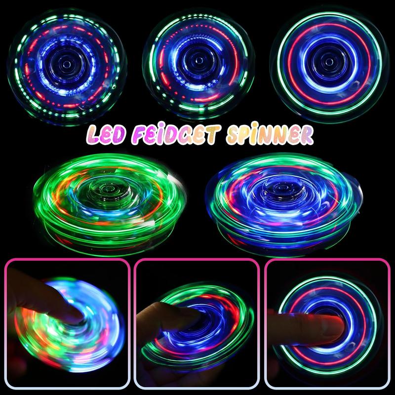 SCIONE 2Pack Fidget Spinners for Kids, LED Light up Sensory Fidget Toys for Kids Adults, Glow in The Dark Toys for Teens Boys Girls Halloween Classroom Prizes, ADHD Stress Anxiety Relief Fidgets