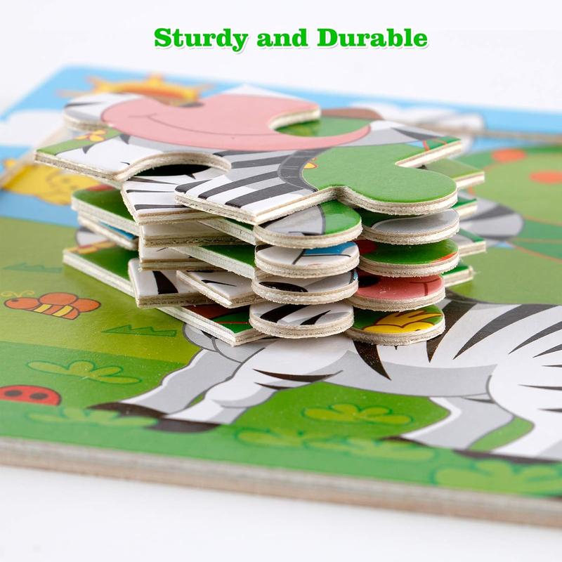 Wooden Puzzles for Toddlers 2-5 Years Old(Set of 6), 9 count Preschool Educational and Learning Animal Jigsaw Puzzle Toy Gift Set for Boys and Girls