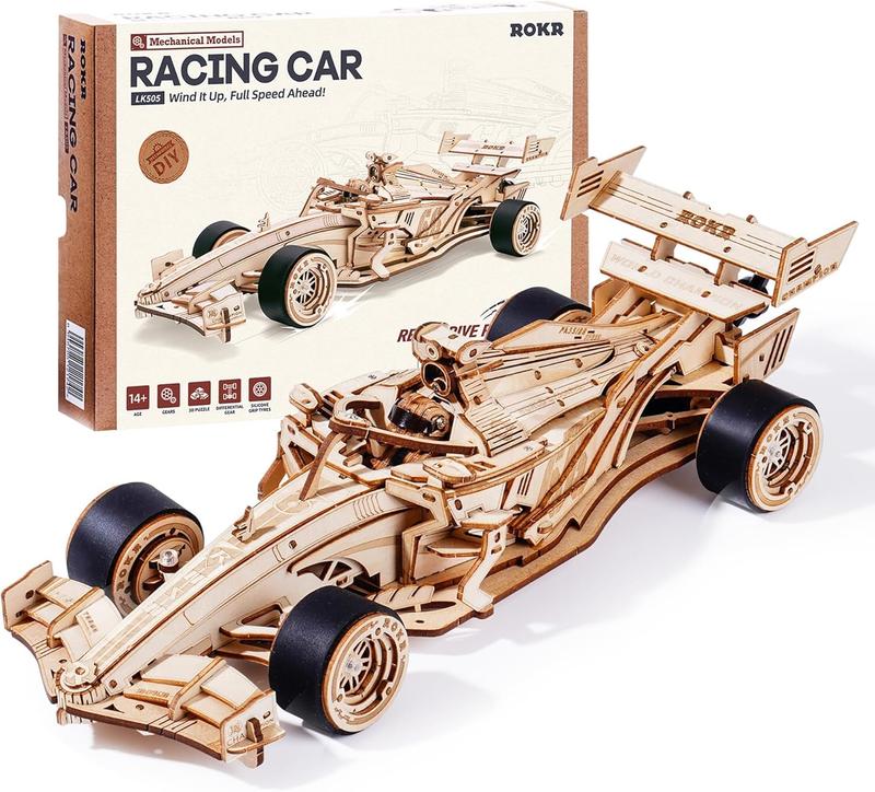 ROKR 3D Wooden Puzzle 1:18 Scale Formula Racing Cars for Adults, 5 Hour Build, Wind up Toys Model Car Kits for Adults to Build, Ideal Gift for Boys and Men bristle blocks building bricks building set