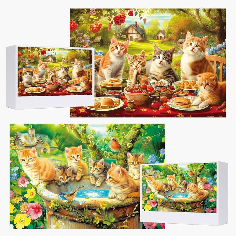 Jigsaw Puzzles 2 Pack 1000 Pieces - WISHDIAM Puzzles for Adults - Cats Funny Kitten Pets Animal Lovers Impossible Difficult Challenging Puzzles for Home Decor Birthday Party Gifts Toy for Men Women