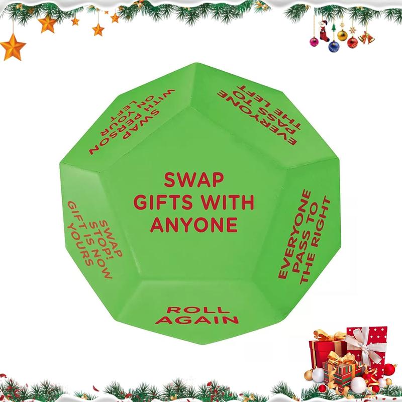 Christmas Gift Exchange Dice, 1 Count 12 Different Sides Gift Exchange Game, Party Game Dice for Family Party, Party Activities Supplies