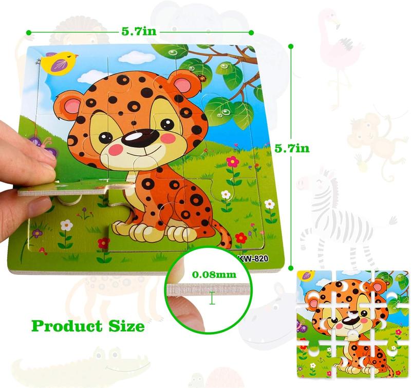 Wooden Puzzles for Toddlers 2-5 Years Old(Set of 6), 9 count Preschool Educational and Learning Animal Jigsaw Puzzle Toy Gift Set for Boys and Girls