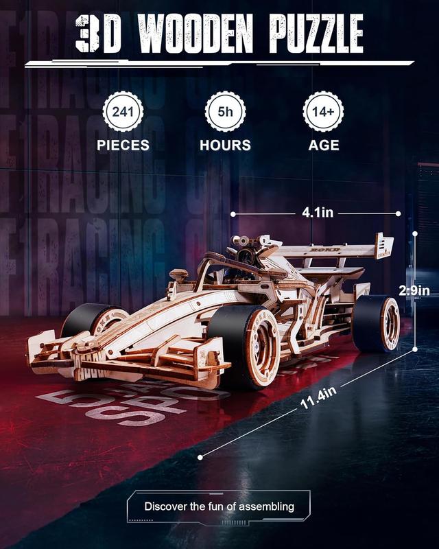 ROKR 3D Wooden Puzzle 1:18 Scale Formula Racing Cars for Adults, 5 Hour Build, Wind up Toys Model Car Kits for Adults to Build, Ideal Gift for Boys and Men bristle blocks building bricks building set