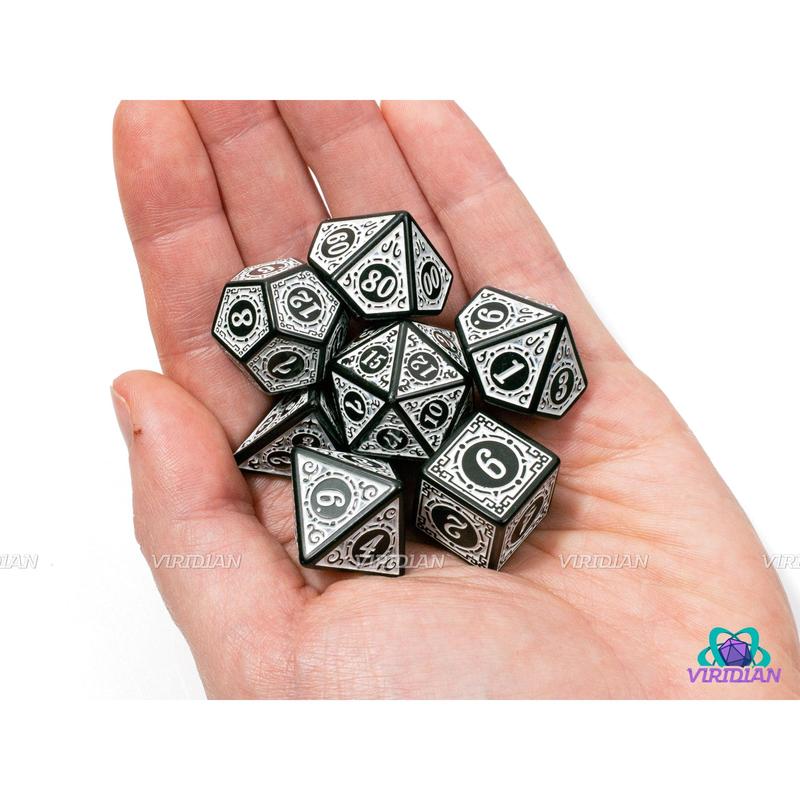 B&W | Roaring 20s: White Lattice | Stylized Acrylic Dice Set (7) | DnD TTRPG