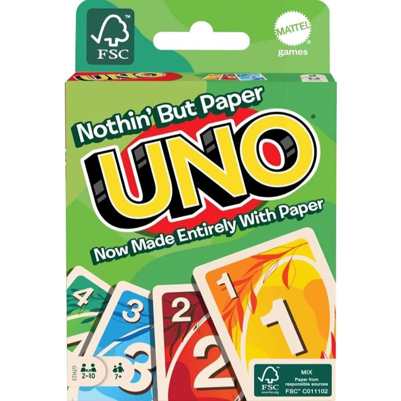 Mattel Games UNO Nothin' But Paper Card Game, Family Game with 100 Percent Paper and Fully Recyclable for 2-10 Players