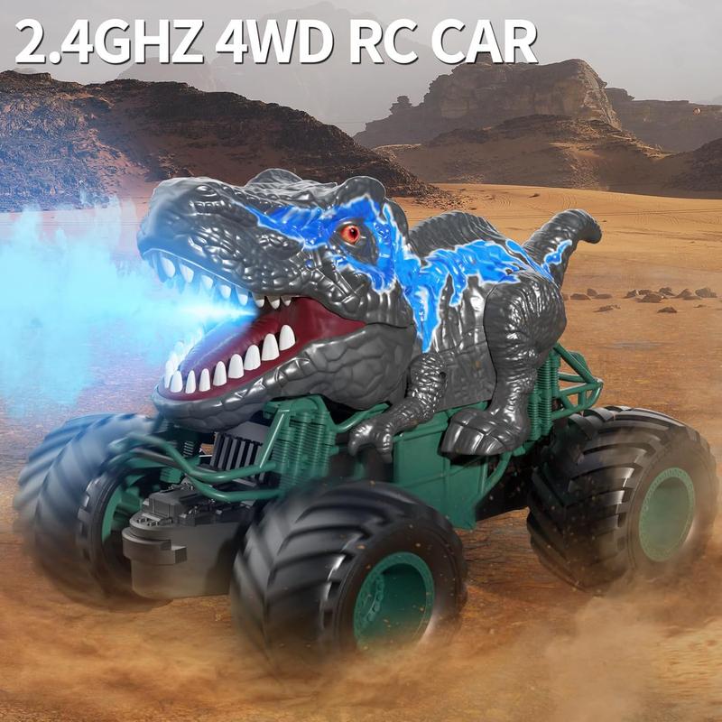 2.4GHz Dinosaur Remote Control Car Toys for Kids Boys 4-7 5-7 8-12, RC Dinosaur Car Toys with Light, Sound, Spray, Indoor Outdoor Toys Gifts for 3 4 5 6 Year Old Boys, RC Car Toys for Boys