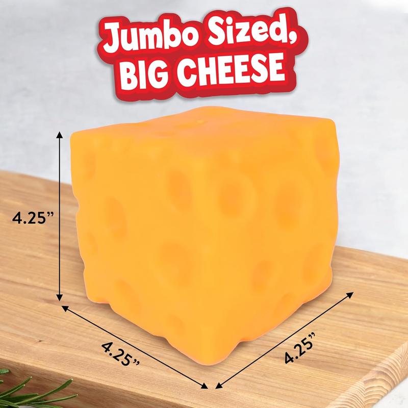 Giggle Zone Squeeze Cheese - Extra Large Squishy Cheese Block | Gag Gifts Funny Adult | 4.25 Inch Giant Stress Ball | Fidget Sensory Toy for Kids - Sunny Days Entertainment