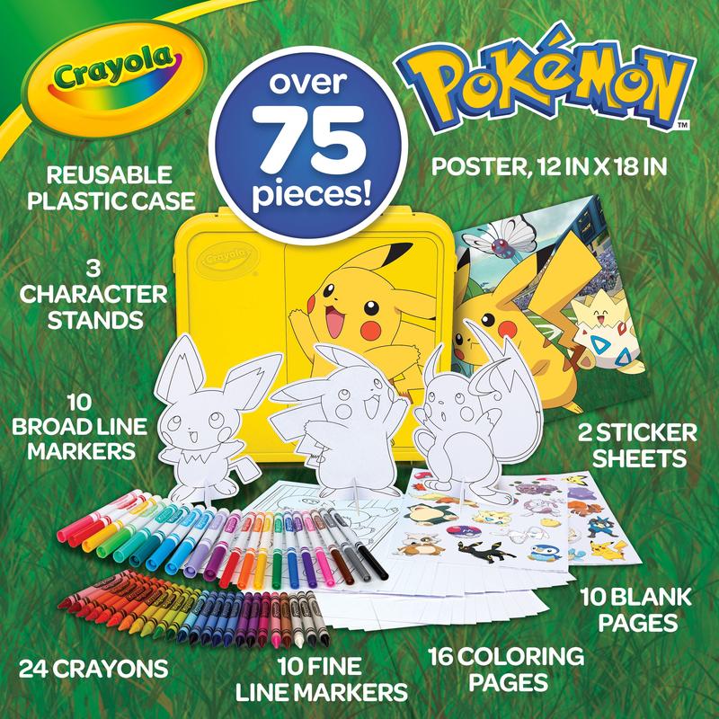 Crayola Create & Color Pokemon Coloring Art Case Pikachu, 50 Pcs, Holiday Gift for Kids, Pokemon Toys CRAYOLA