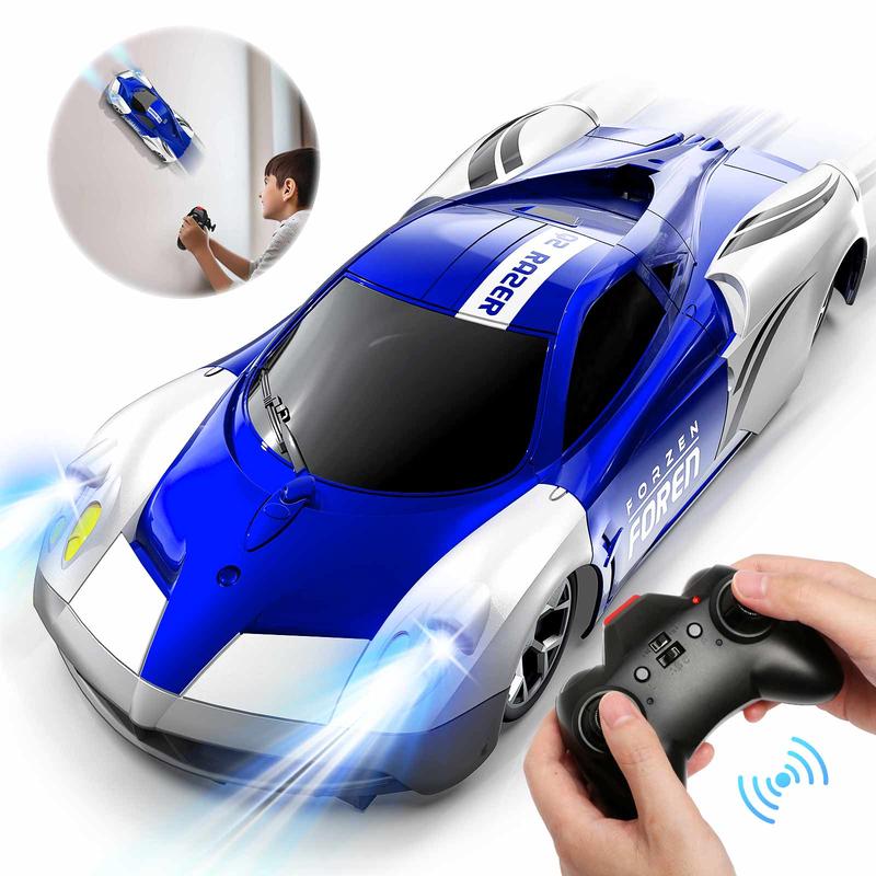 Wall Climbing Car,Electric Remote Toy Racing, with LED Lights High-Speed Hobby Toy Vehicle, RC Car Gifts for Age 3 4 5 6 7 8 9 Year Boys Girls(Blue)