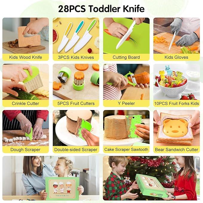 Kitchen Tools,13Pcs Toddler Knife Set Kids Knife Set for Real Cooking-Kids Kitchen Tools Set Include Toddler Knives Cutting Boards Sandwich Cutters Peeler for Toddler Birthday Gift montessori  cooking