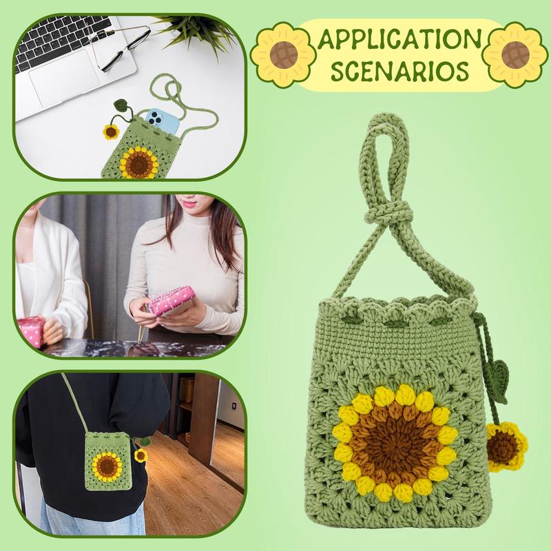 Sunflower Mobile Phone Crochet Bag Starter Kit, Crochet Bag Starter Kit with Step-by-Step Video Tutorials & Complete Accessories, Crochet Bag Starter Kit for Beginners, Knitting & Crochet Supplies