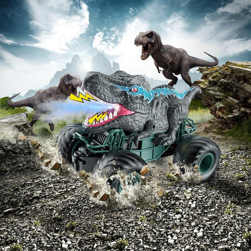 Remote Control Dinosaur Truck for Kids 3-72.4Ghz RC Dinosaur Truck with LED Light & Sound Spray Function, Dinosaur Toys for 3 4 5 6 7 8 Year Old Kids Boys Girls 1:20 Scale RC Car