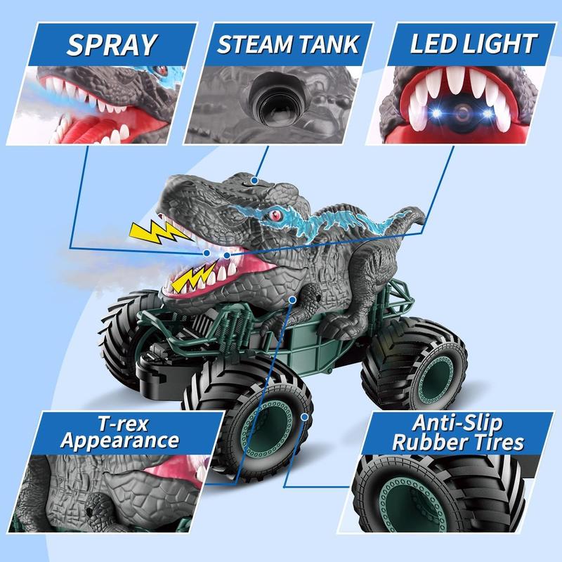 Remote Control Dinosaur Truck for Kids 3-72.4Ghz RC Dinosaur Truck with LED Light & Sound Spray Function, Dinosaur Toys for 3 4 5 6 7 8 Year Old Kids Boys Girls 1:20 Scale RC Car