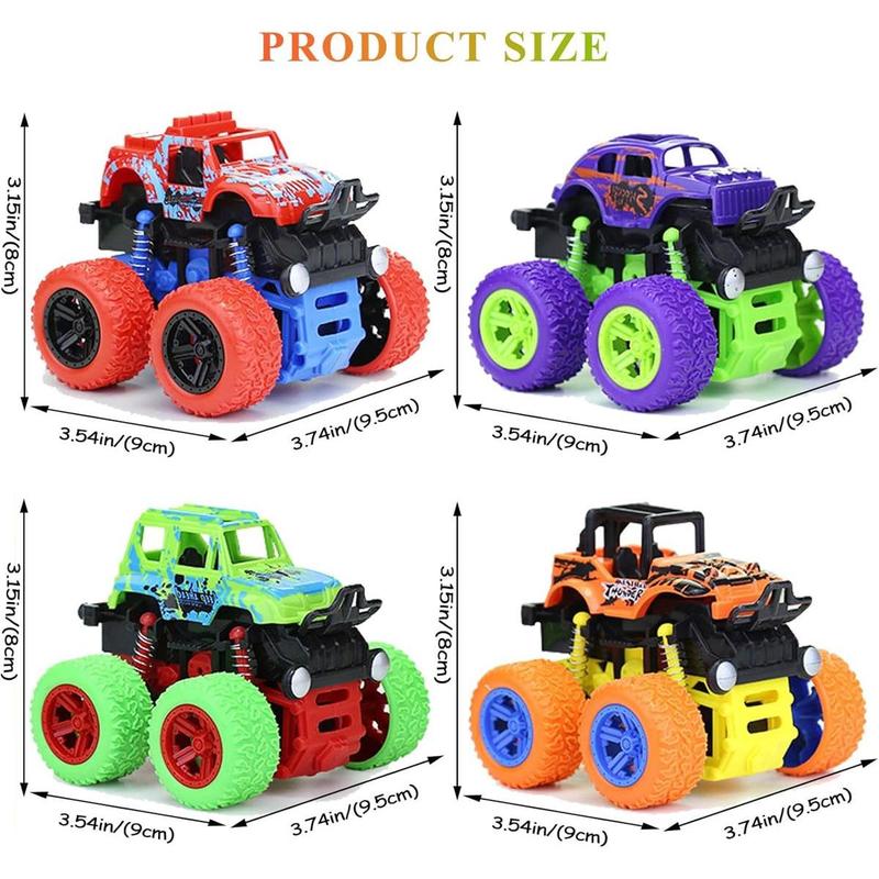 Monster Truck for Boys 3 4 5 6 7 Year Old,4 Pack Push and Go Friction Powered Car Toys, Double-Directions Inertia Pull Back Vehicle Set,Birthday Party Gift for  s