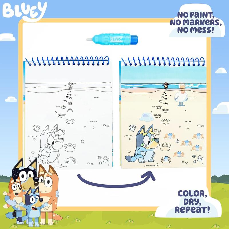 USA Bluey Aqua Art - Reusable Water Reveal Activity Pages With Water Pen for No-Mess Drawing and Coloring