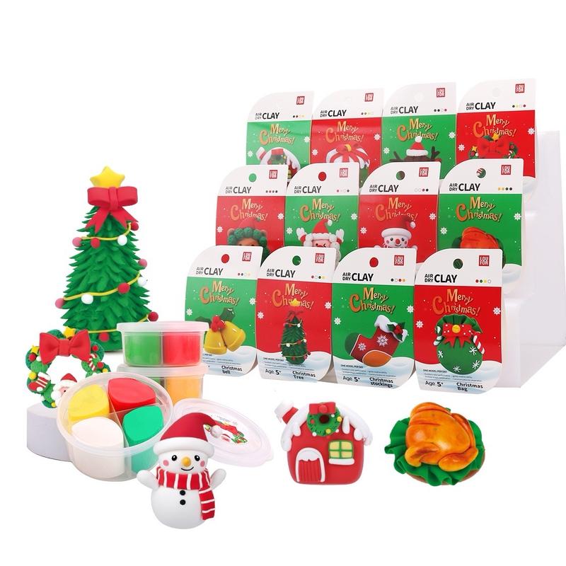 Air Dry Clay DIY 12 in 1 - Cute Merry Christmas  - Soft + Ultra Light, Safe and Non-Toxic - Perfect for Kids