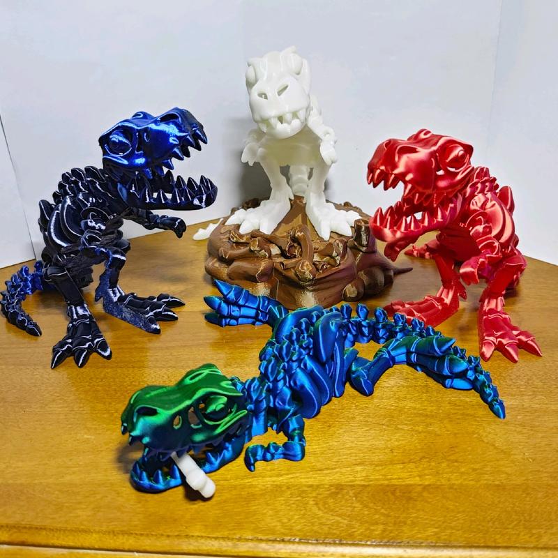 3D Printed Flexi T-Rex dinosaur toy with Multi Colored bone - Excellent stress relief toy!