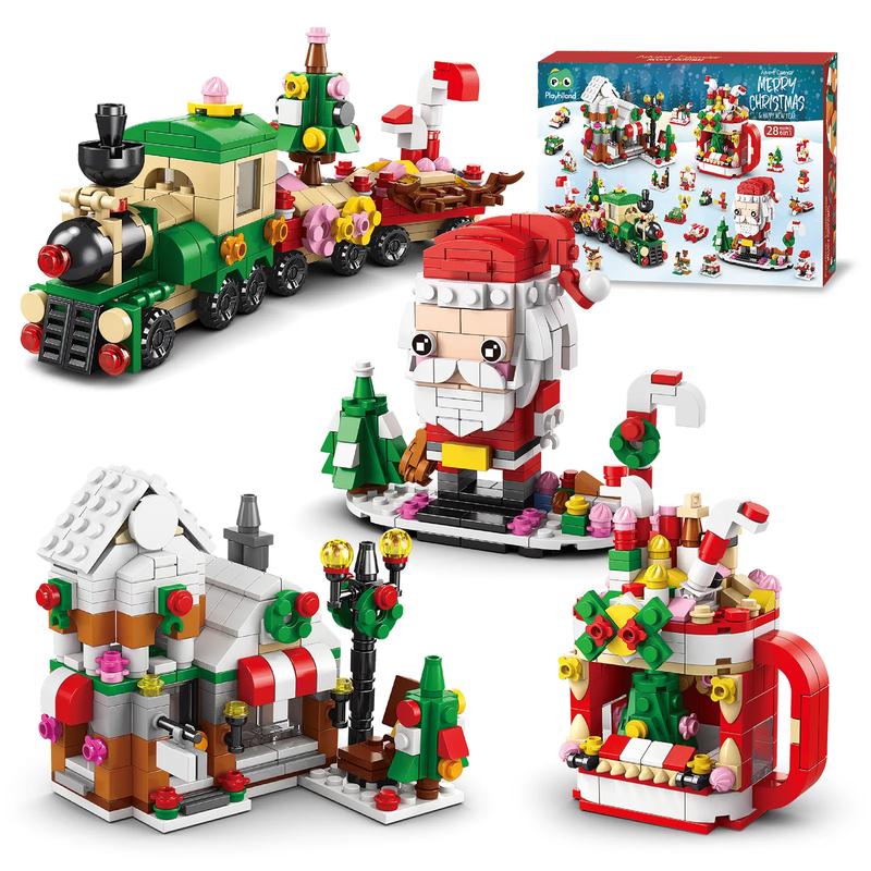 Christmas building block blind box,Christmas CountdownToys for Kids, Girls and Boys Christmastrain,Santa Claus,and Christmas shopbuilding blocks, Christmas gift for kids6+ Years,Best Christmas Gift for kids