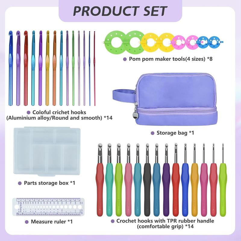 124 count Crochet Kit for Adults and , 14 Sizes  Crochet Hooks with a Comfortable Grip for Beginners and Experienced Crocheters, Ideal for Creating Beautiful Projects