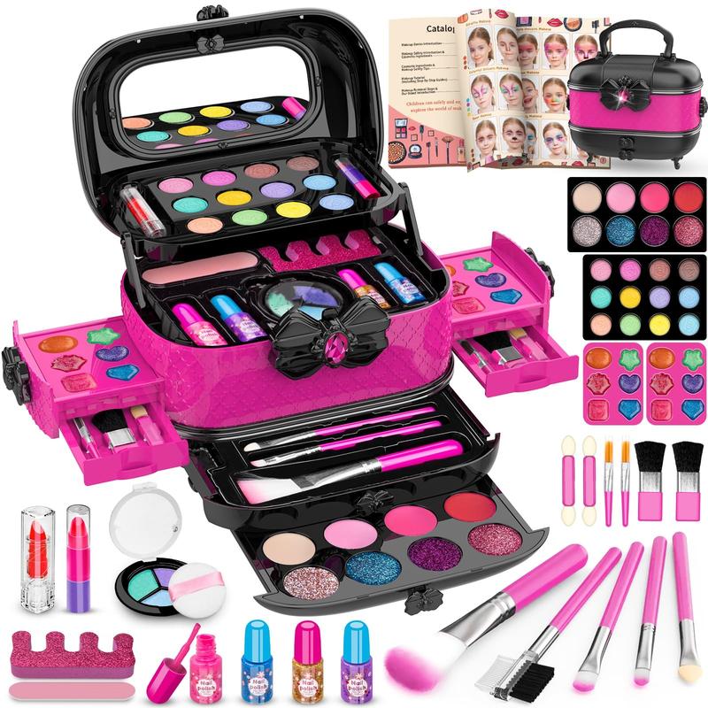 58Pcs Kids Makeup Kit for Girl, Princess Toys Real Washable Cosmetic Set with Mirror,Play Make Up Birthday Gifts for 3-12 Years Old Kid  Butterfly