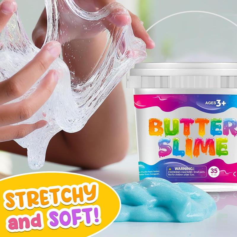 Slime Kit Girls DIY Clear Slime Making Kits: 35 FL OZ Big Premade Crystal Slime Bucket for Kids with Add-ins - Fun Birthday Party Gifts for Girls Ages 6 7 8 9 10 11 12