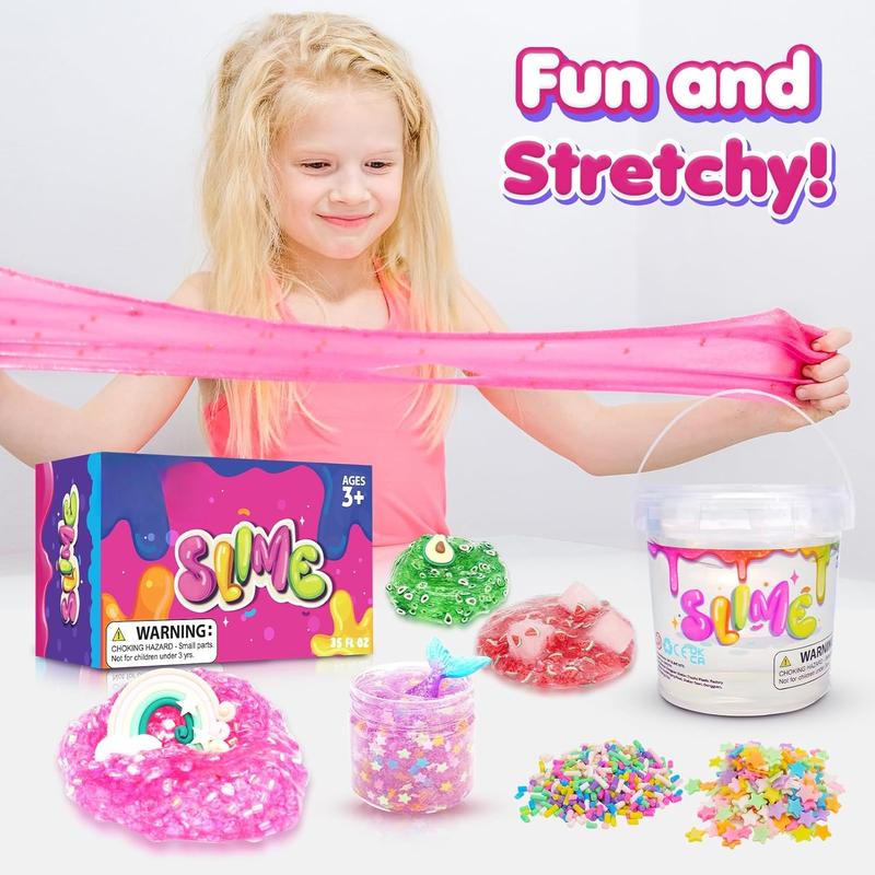 Slime Kit Girls DIY Clear Slime Making Kits: 35 FL OZ Big Premade Crystal Slime Bucket for Kids with Add-ins - Fun Birthday Party Gifts for Girls Ages 6 7 8 9 10 11 12