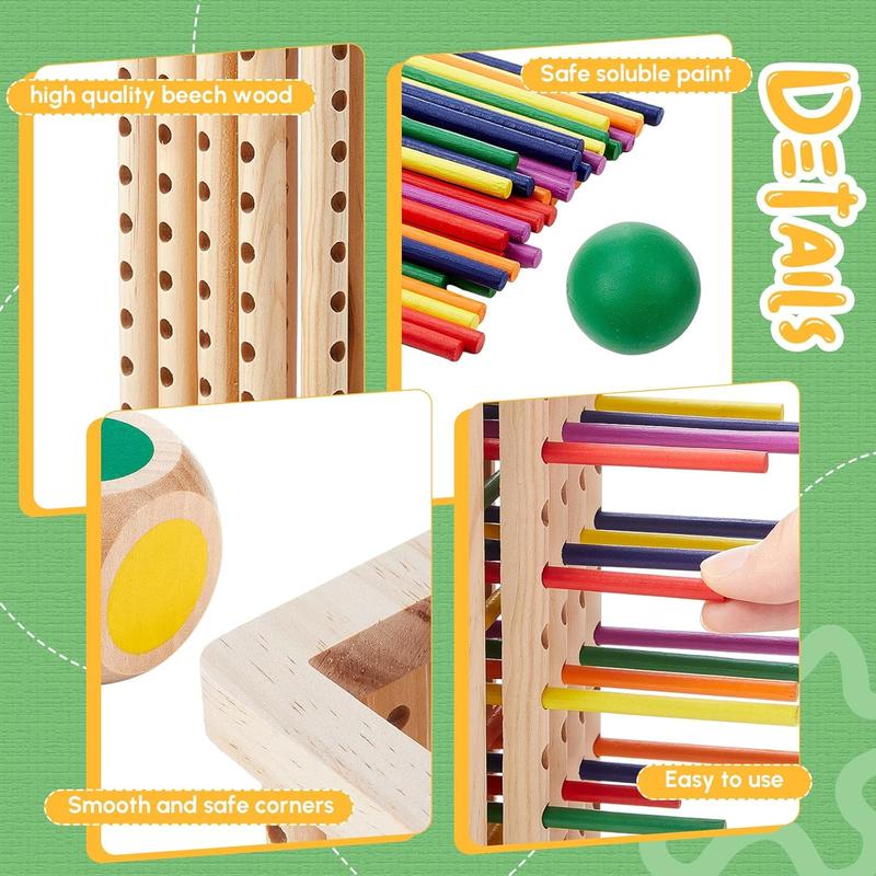 Christmas gift Montessori Colorful Wooden Sticks Game: 42-Piece Tower Dice Ball Set Fine Motor Skills, Counting, and Math Educational Toy for Kids