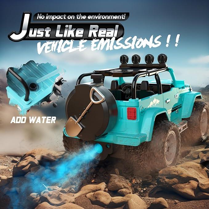 DEERC DE86 Remote Control Jeep Car with Fog Mist & Music, 1:16 Remote Control Truck for Beginners, 2.4Ghz RC Car Toy with 2 Batteries, All Terrain SUV Gifts Crawler with Trailer Hitch