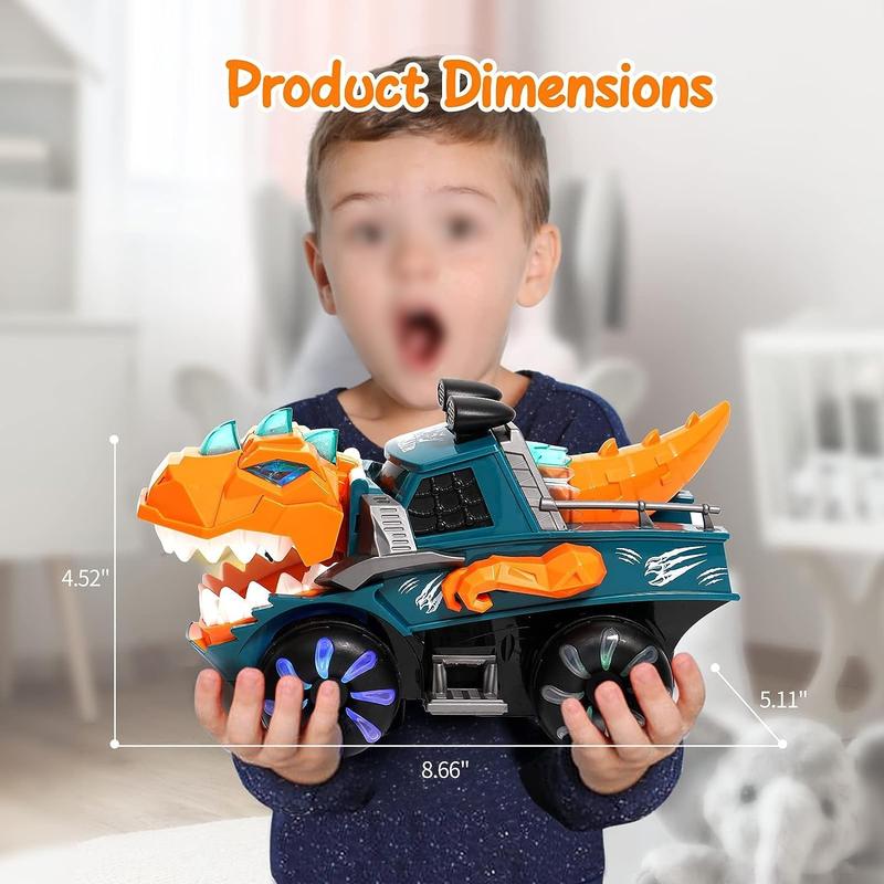 Monster Truck with Flashing Lights Music Roaring Sound, Dinosaur Car Toys for 3 4 5 6 Year Old Boys Electric Remote Control Toys Gifts Christmas