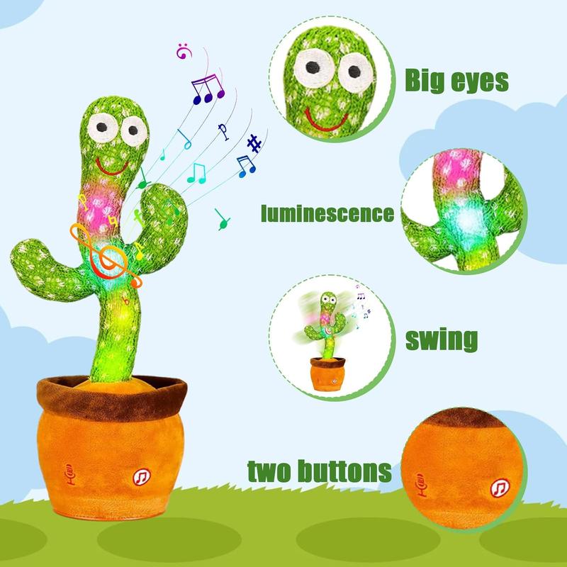 Dancing Cactus, Talking Cactus Toy, Dancing Cactus Mimicking Toy, Repeating and Recording What You Say, Cactus Baby Toy with LED, Repeat, Dance, Record (Dancing Cactus Recording + Song)