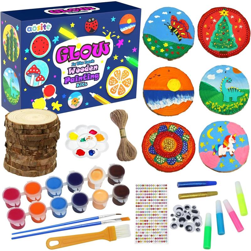 AOSITE Wooden Crafts Kit for Kids-Glow in The Dark-Arts and Crafts for Kids Ages 6-12, Wood Slices Painting Craft Activities Kits, Creative Art Toys for 6 7 8 9 10 11 12 Year Old