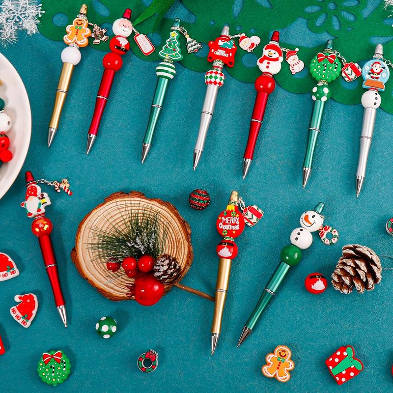 12 Christmas bead pen batch Christmas pen making kit, with silicone focus bead pen, DIY ballpoint pen, with Christmas charm large bead bead pen kit supplies, suitable for office schools